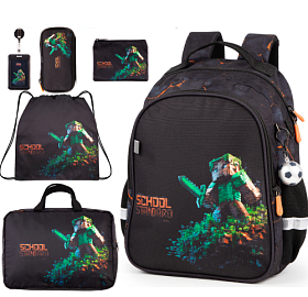 Ортопедичний рюкзак 6 в 1 для хлопчика School Standard Майнкрафт для початкової школи (SET 160-32)